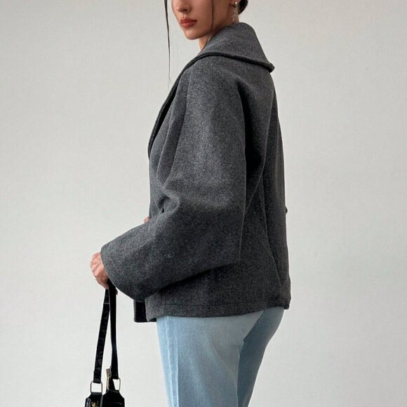 Grey Casual Women's Gray Elegant Wool Blend Lapel Coat - Picture 4 of 7